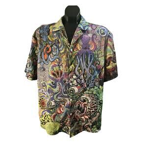 Psychedelic Octopus Hawaiian Shirt Men’s M Button Up Ocean Art Trippy Festival
